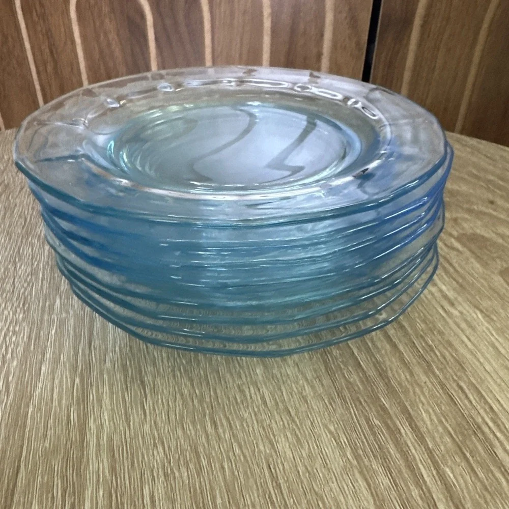 Vintage Fostoria Fairfax Azure Blue 8 Bread Plates